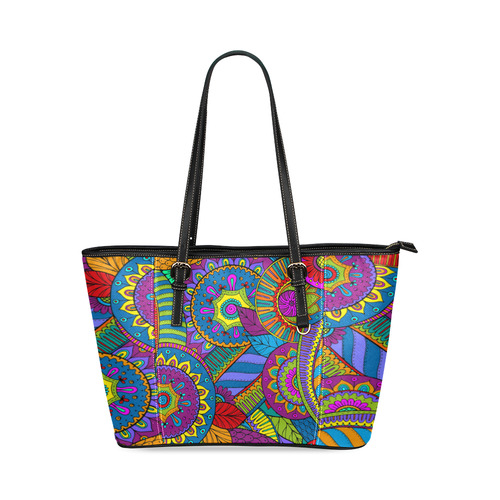 Pop Art PAISLEY Ornaments Pattern multicolored Leather Tote Bag/Small (Model 1640)
