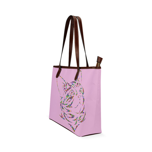 Abstract Triangle Cat Pink Shoulder Tote Bag (Model 1646)