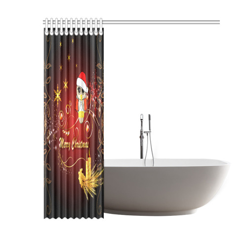 Cute christmas owl on red background Shower Curtain 60"x72"