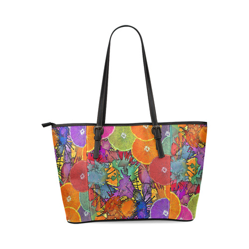 Pop Art Pattern Mix ORANGES SPLASHES multicolored Leather Tote Bag/Large (Model 1640)