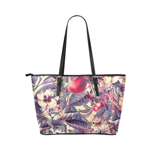flowers 5 Leather Tote Bag/Large (Model 1651)