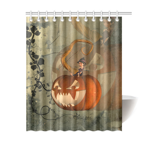Halloween, funny pumpkin with witch Shower Curtain 60"x72"