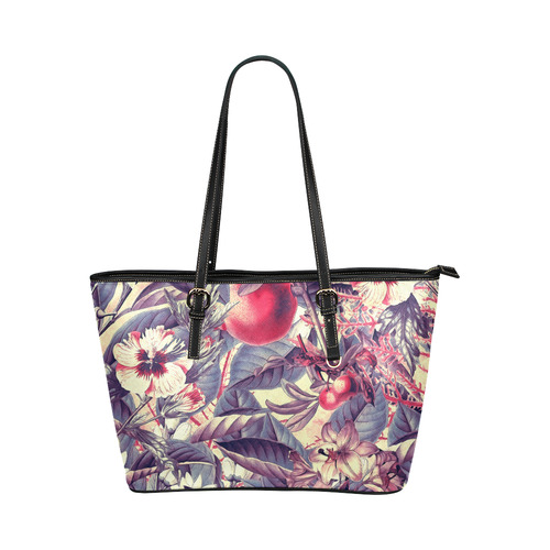 flowers 5 Leather Tote Bag/Large (Model 1651)