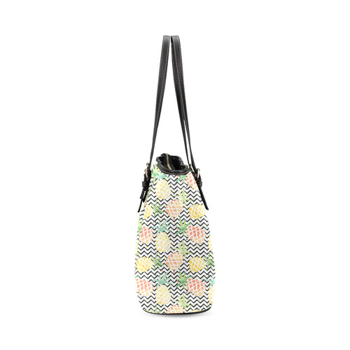 watercolor pineapple and chevron, pineapples Leather Tote Bag/Small (Model 1640)