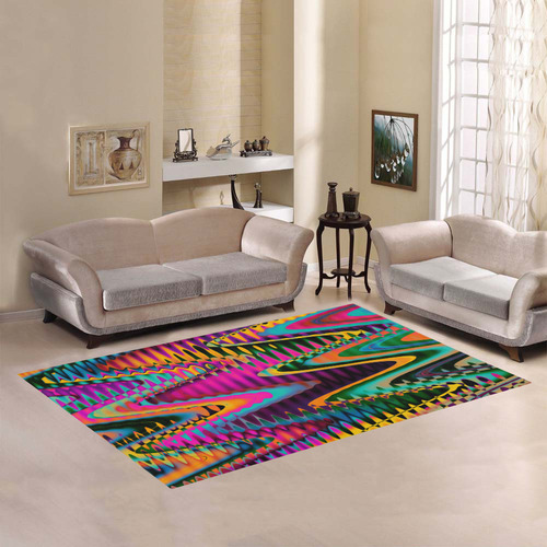 WAVES DISTORTION chevrons multicolored Area Rug7'x5'