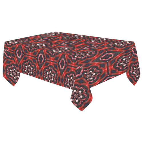 Red Geometric Pattern Cotton Linen Tablecloth 60"x 104"