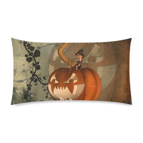 Halloween, funny pumpkin with witch Custom Rectangle Pillow Case 20"x36" (one side)