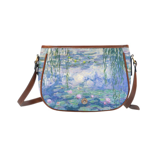 Monet Pink Water Lilies Floral Fine Art Saddle Bag/Large (Model 1649)