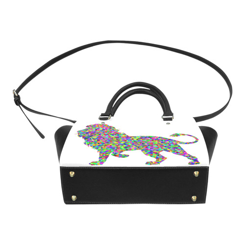 Abstract Triangle Lion White Classic Shoulder Handbag (Model 1653)