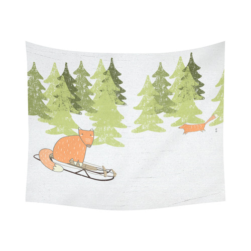Fox wild animal mammal forest winter Cotton Linen Wall Tapestry 60"x 51"