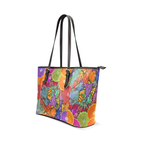 Pop Art Pattern Mix ORANGES SPLASHES multicolored Leather Tote Bag/Large (Model 1640)