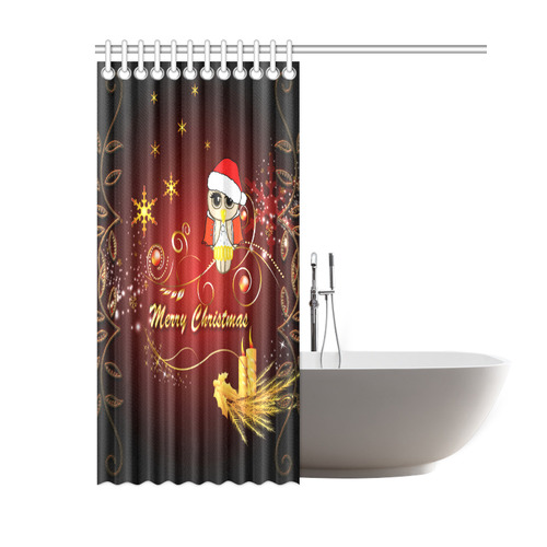 Cute christmas owl on red background Shower Curtain 60"x72"