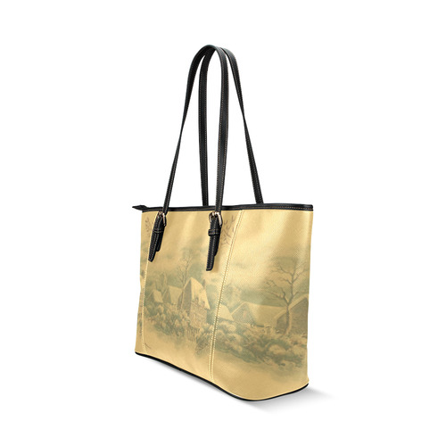 winter scene D Leather Tote Bag/Small (Model 1640)