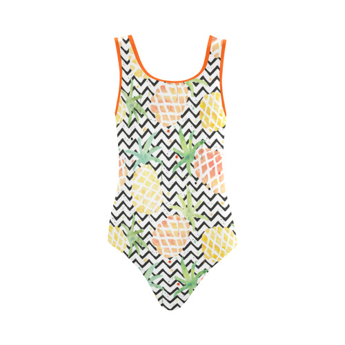 watercolor pineapple and chevron, pineapples Vest One Piece Swimsuit (Model S04)