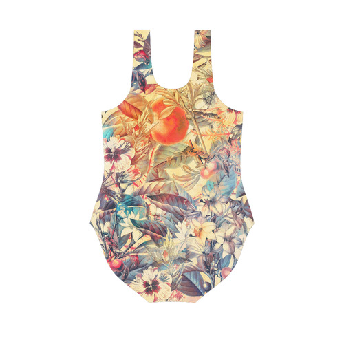 flowers 6 Vest One Piece Swimsuit (Model S04)