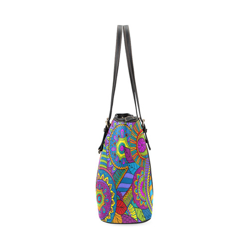 Pop Art PAISLEY Ornaments Pattern multicolored Leather Tote Bag/Large (Model 1640)