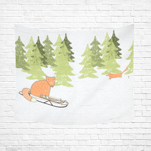 Fox wild animal mammal forest winter Cotton Linen Wall Tapestry 60"x 51"