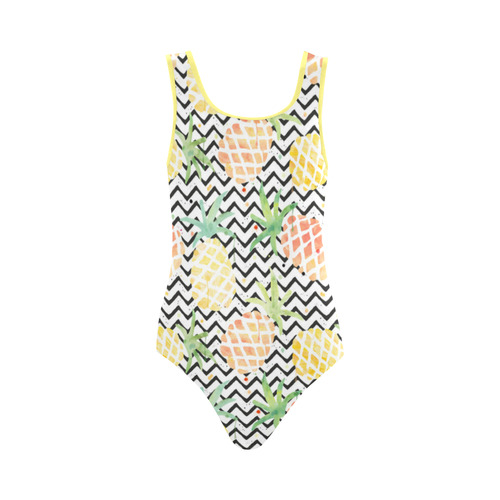 watercolor pineapple and chevron, pineapples Vest One Piece Swimsuit (Model S04)