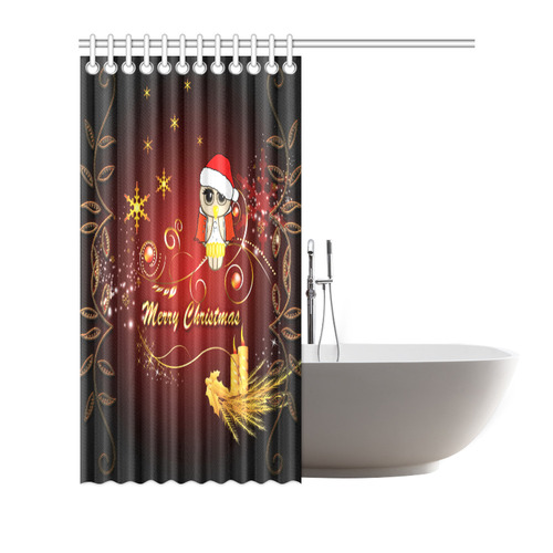 Cute christmas owl on red background Shower Curtain 66"x72"