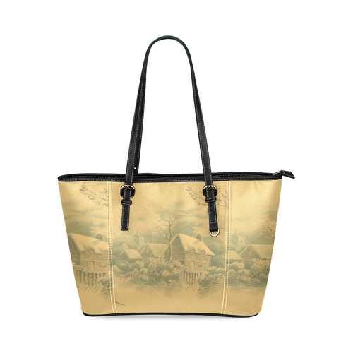 winter scene D Leather Tote Bag/Small (Model 1640)