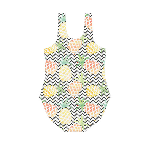 watercolor pineapple and chevron, pineapples Vest One Piece Swimsuit (Model S04)