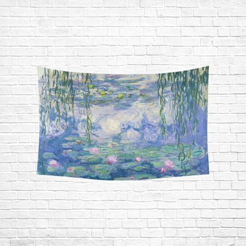 Monet Pink Water Lilies Floral Fine Art Cotton Linen Wall Tapestry 60"x 40"