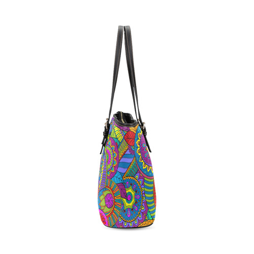 Pop Art PAISLEY Ornaments Pattern multicolored Leather Tote Bag/Large (Model 1640)