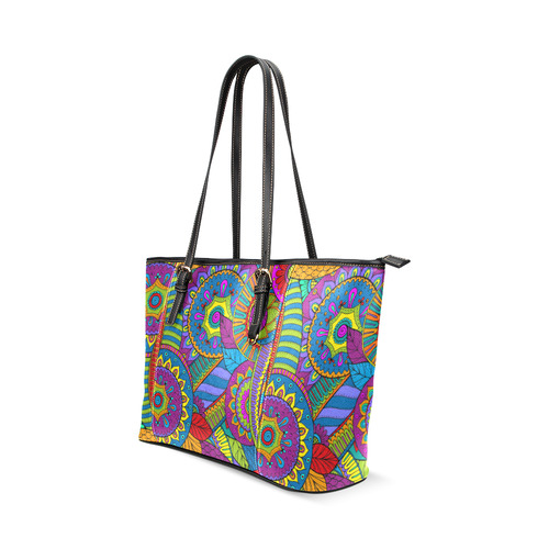 Pop Art PAISLEY Ornaments Pattern multicolored Leather Tote Bag/Large (Model 1640)