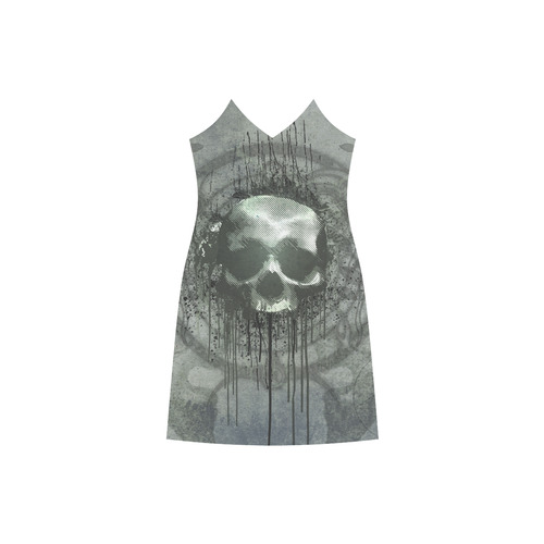 Awesome skull with bones and grunge V-Neck Open Fork Long Dress(Model D18)