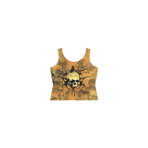 Awesome skull with tribal Sleeveless Splicing Shift Dress(Model D17)
