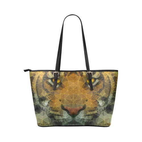 polygon tiger Leather Tote Bag/Small (Model 1651)