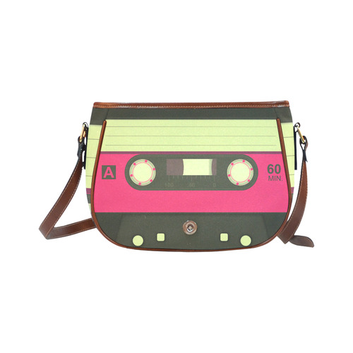 Pink Cassette Tape Saddle Bag/Small (Model 1649) Full Customization