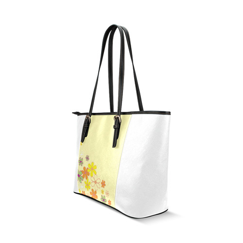 Original golden Flowers designers Bag : white and yellow 60s inspired edition Leather Tote Bag/Large (Model 1640)