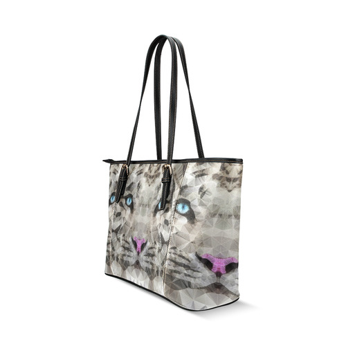 white tiger Leather Tote Bag/Small (Model 1640)