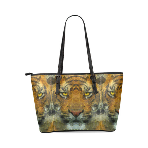 polygon tiger Leather Tote Bag/Large (Model 1640)