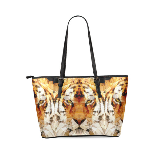 abstract tiger Leather Tote Bag/Large (Model 1640)