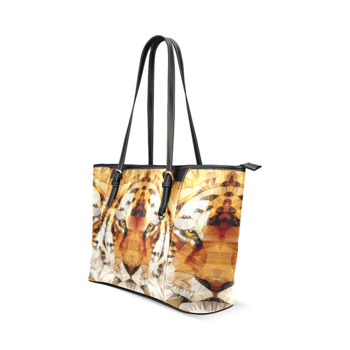 abstract tiger Leather Tote Bag/Small (Model 1640)