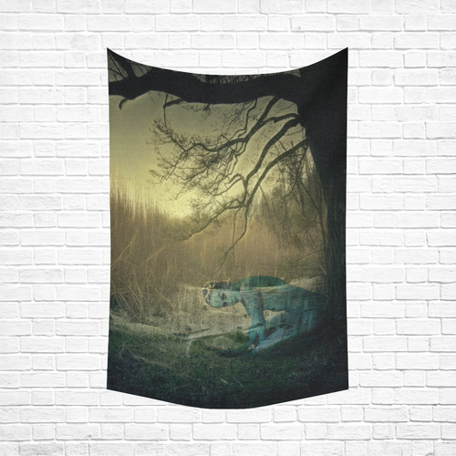 An Elve On The Pond Cotton Linen Wall Tapestry 60"x 90"