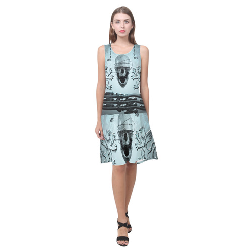 Scary skull with lion Sleeveless Splicing Shift Dress(Model D17)