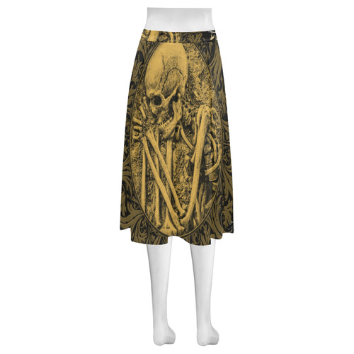 The skeleton in a round button with flowers Mnemosyne Women's Crepe Skirt (Model D16)
