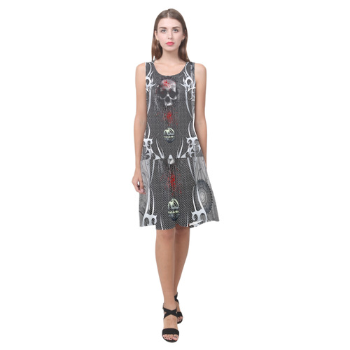 Awesome skull on metal design Sleeveless Splicing Shift Dress(Model D17)