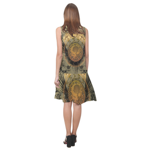 Awesome skulls on round button Sleeveless Splicing Shift Dress(Model D17)