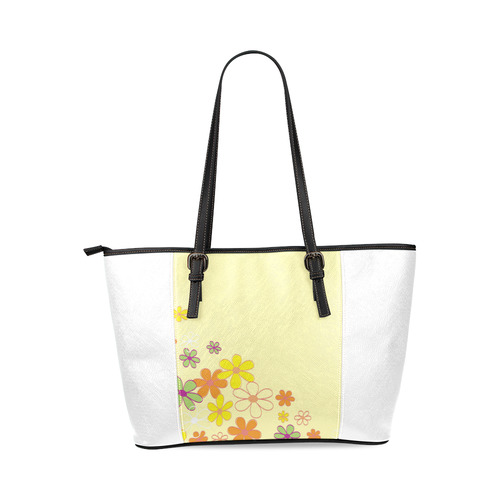 Original golden Flowers designers Bag : white and yellow 60s inspired edition Leather Tote Bag/Large (Model 1640)