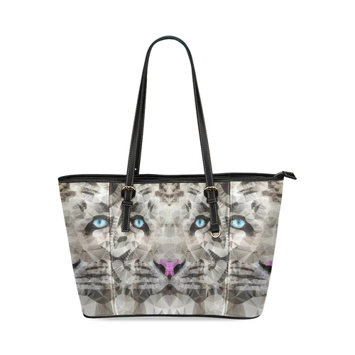 white tiger Leather Tote Bag/Small (Model 1640)