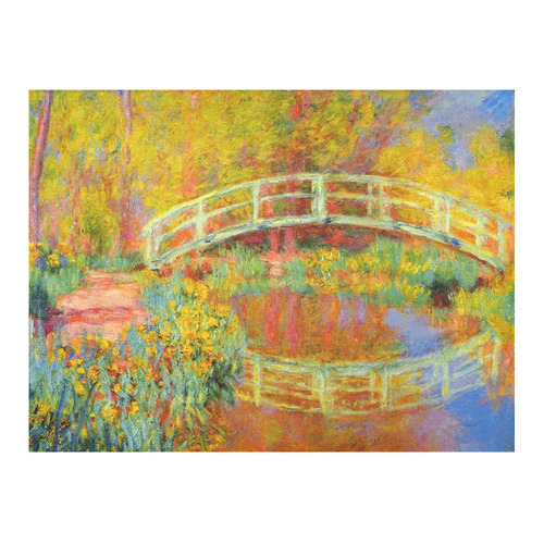 Monet Japanese Bridge Reflection Cotton Linen Tablecloth 52"x 70"