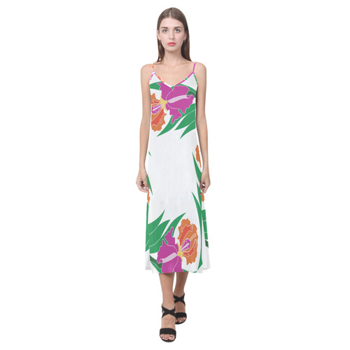 Iris Ring V-Neck Open Fork Long Dress(Model D18)