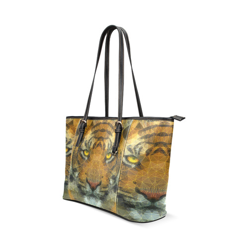 polygon tiger Leather Tote Bag/Small (Model 1640)