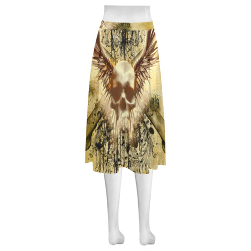 Amazing skull, wings and grunge Mnemosyne Women's Crepe Skirt (Model D16)