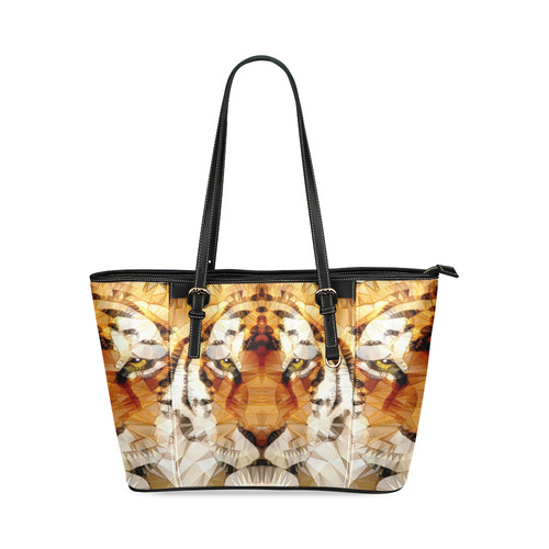 abstract tiger Leather Tote Bag/Small (Model 1640)