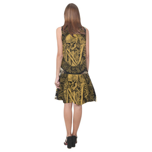 The skeleton in a round button with flowers Sleeveless Splicing Shift Dress(Model D17)